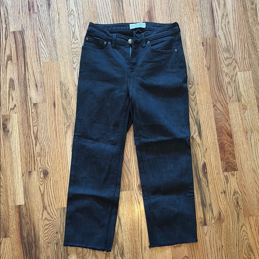 Free People Black Cropped Straight-Leg Jeans